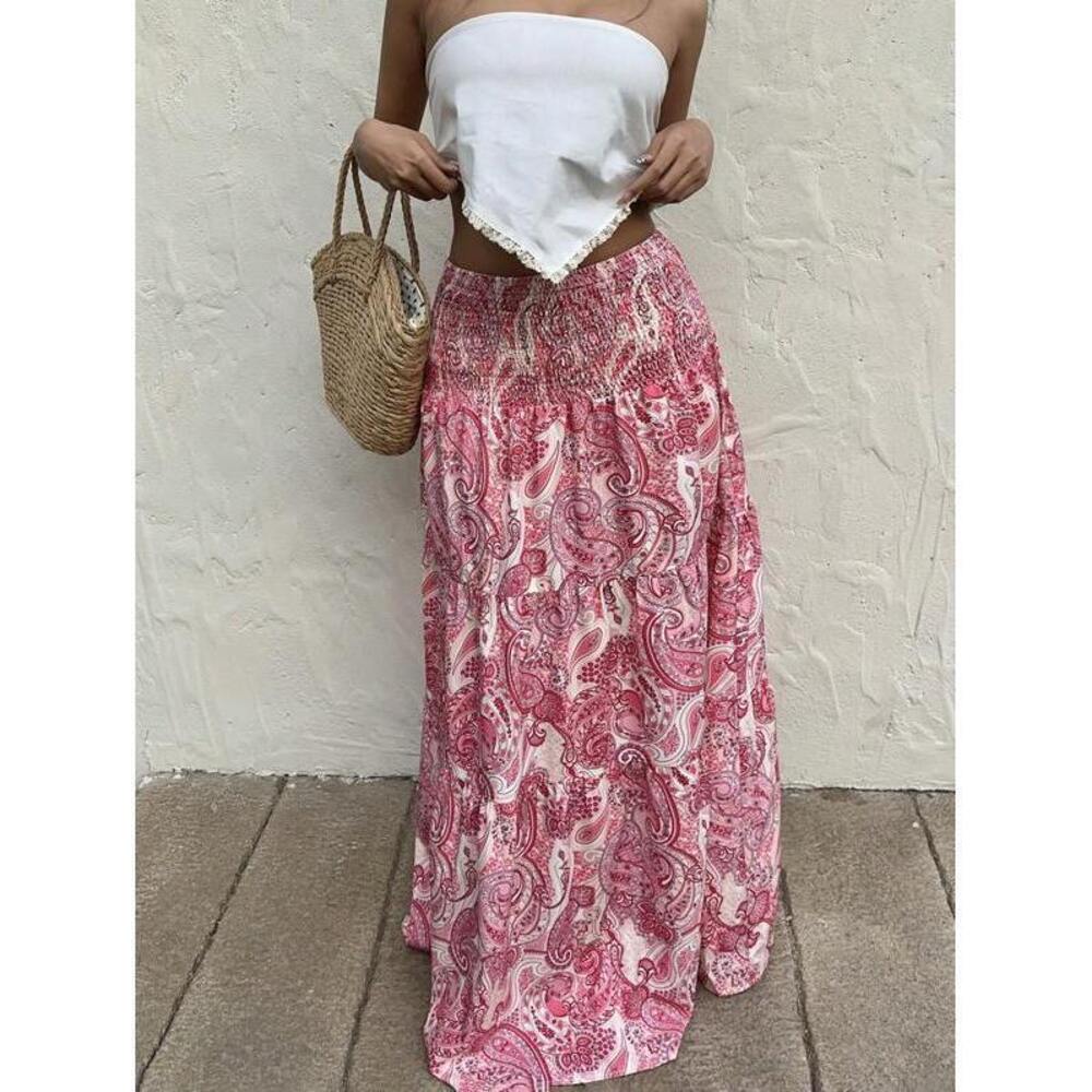 Sunnyshic Boho Printed Drawstring Waist Long Skirt For And Dail
